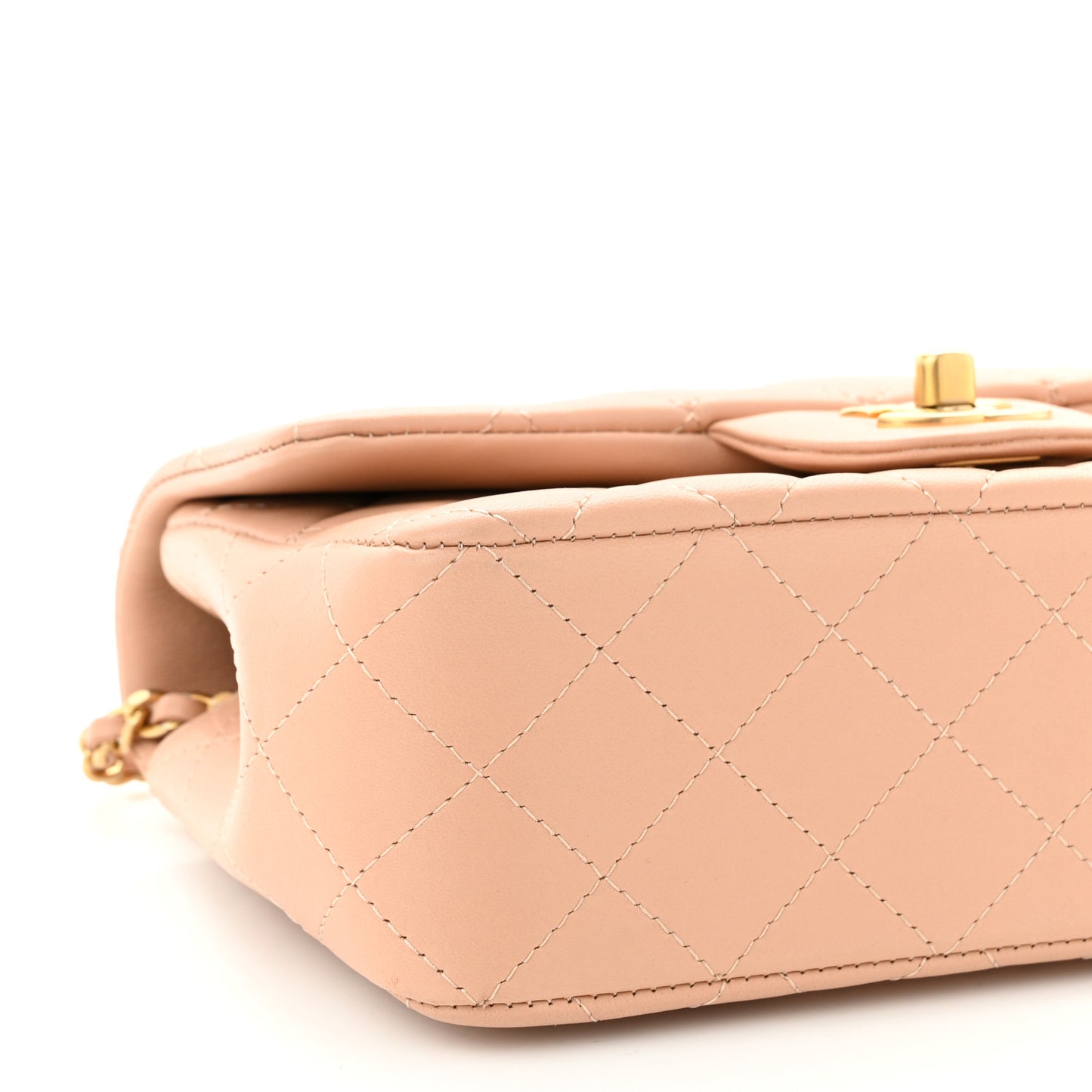 Lambskin Quilted Mini Top Handle Rectangular Flap Beige