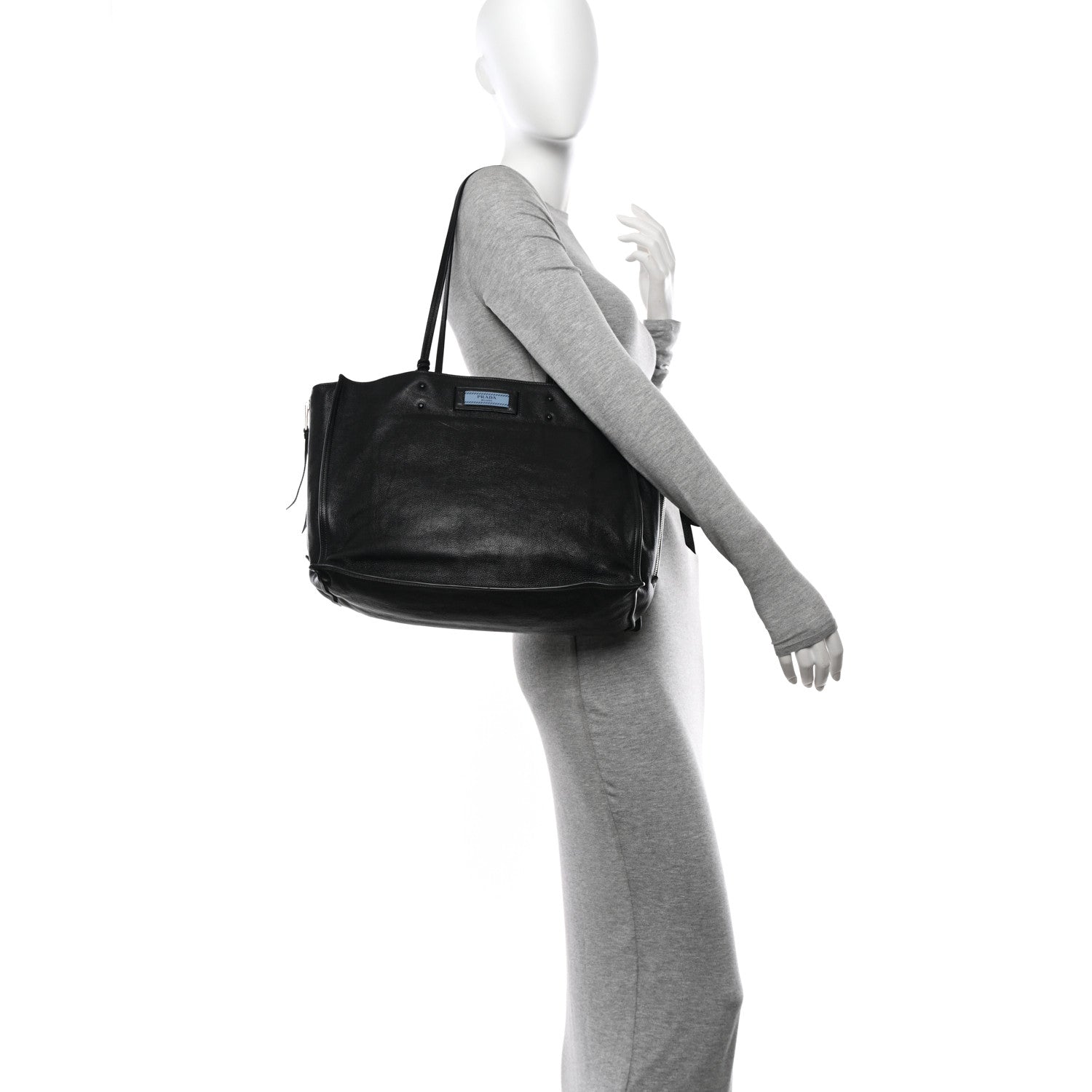 Prada Glace Calfskin Etiquette Shopping Bag Black Astrale 2 of 12