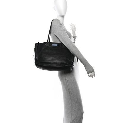 Prada Glace Calfskin Etiquette Shopping Bag Black Astrale 2 of 12