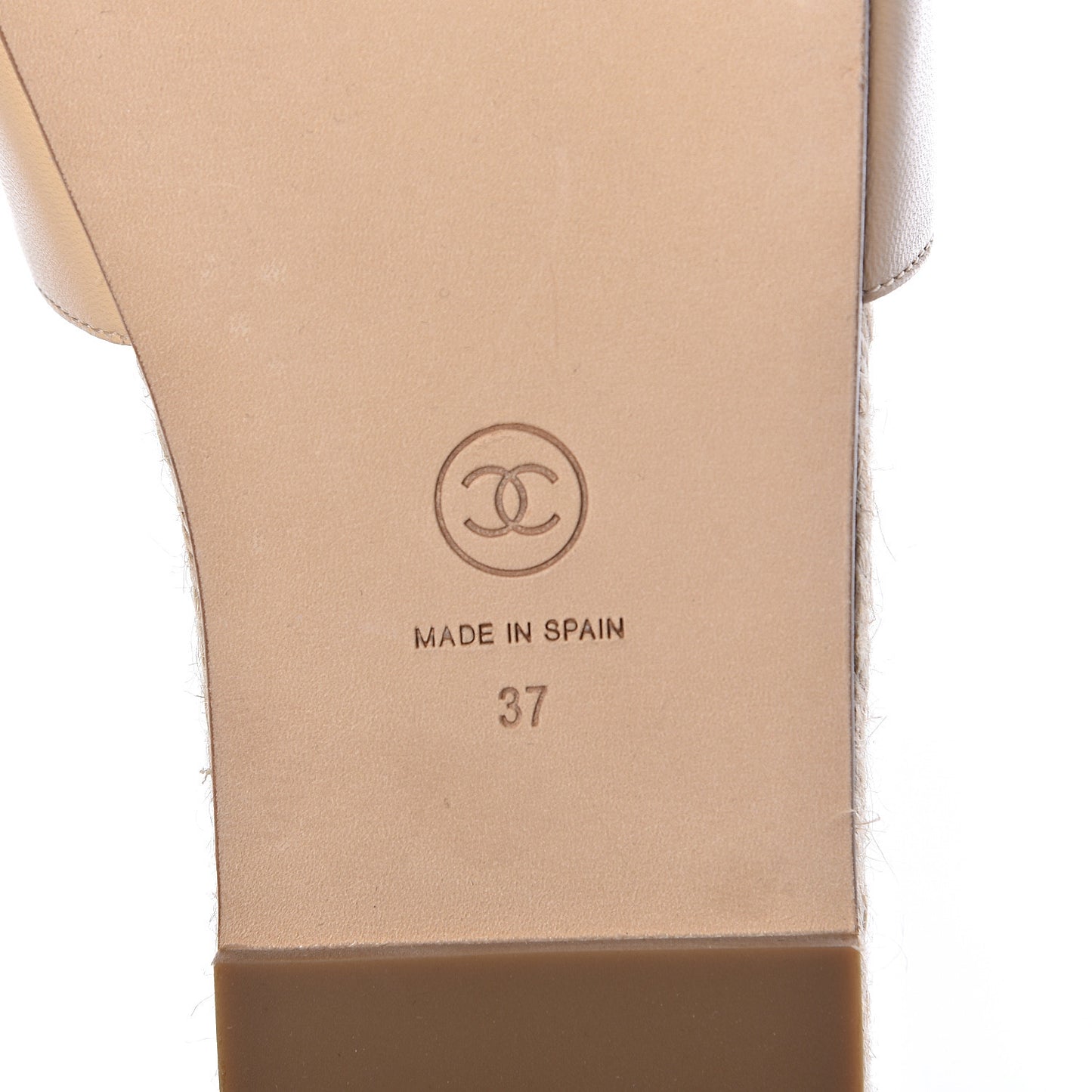 Lambskin Pearl CC Espadrille Slip On Sandals 37 Beige