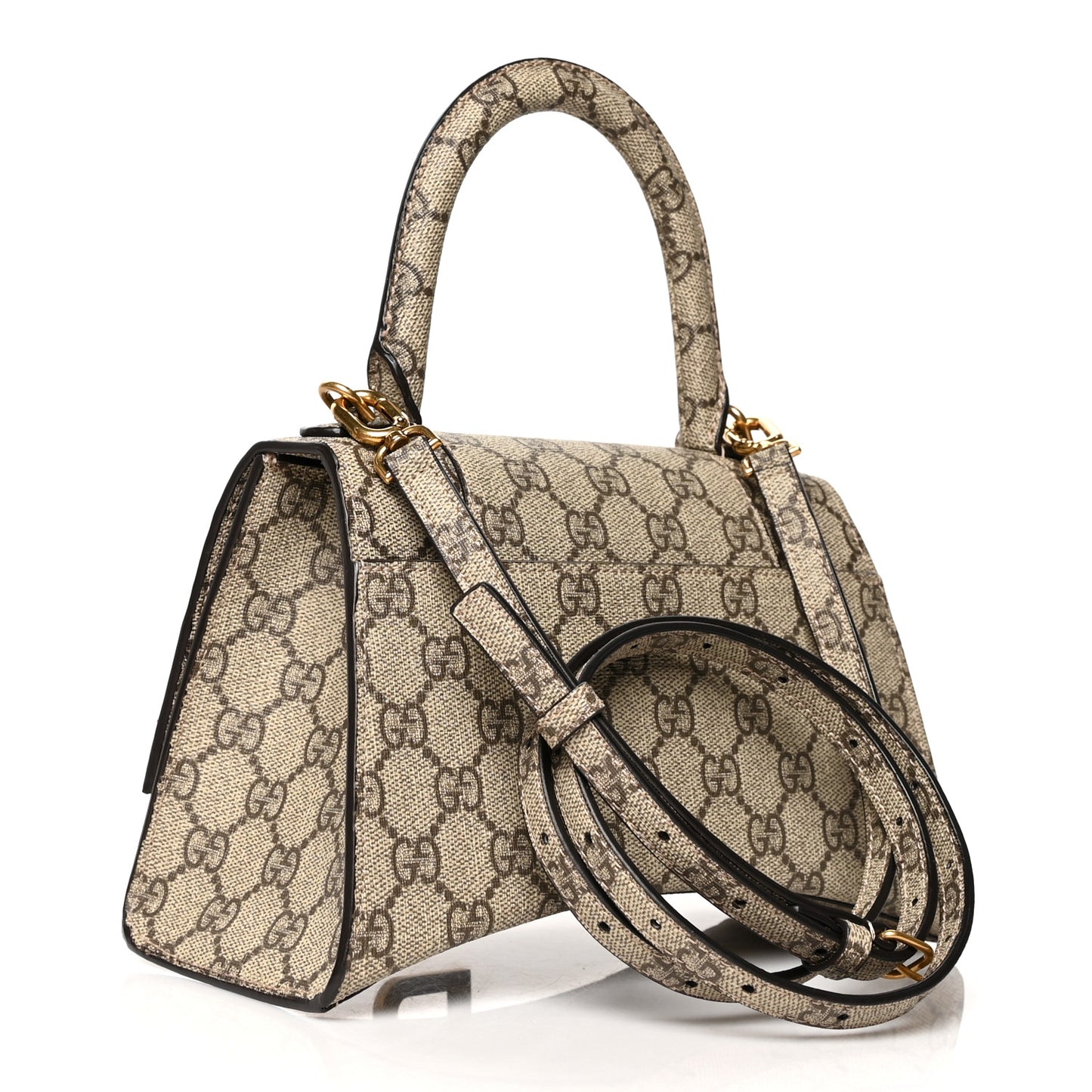 X GUCCI GG Supreme Monogram Small Hourglass Top Handle Bag Beige Ebony