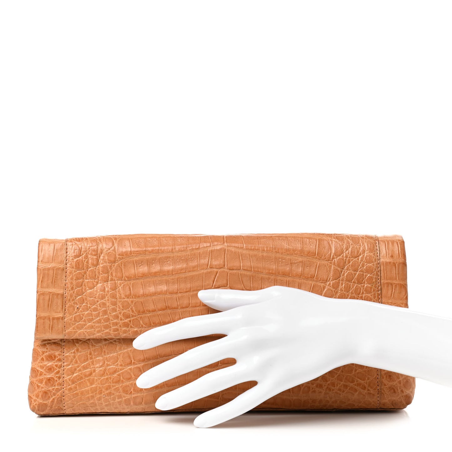 Crocodile Foldover Clutch Beige