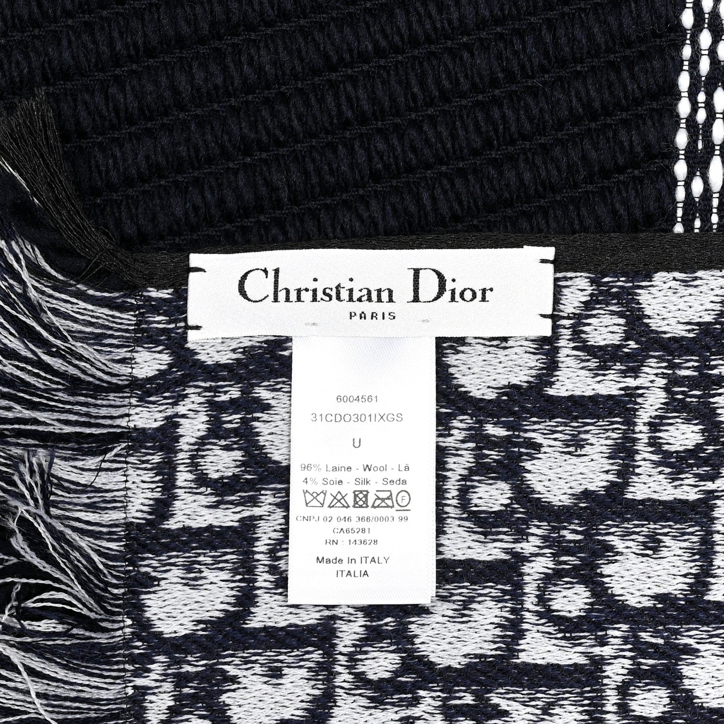 Wool Silk Oblique University Reversible Scarf Navy Blue