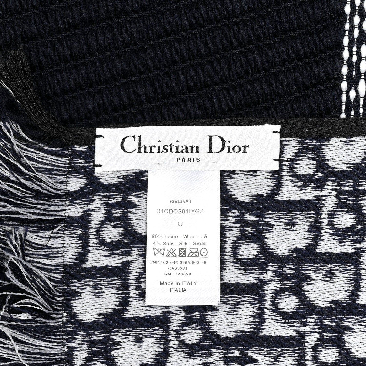 Christian Dior Wool Silk Oblique University Reversible Scarf Navy Blue 3 of 3