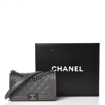 Chanel Calfskin Double Stitch Medium Boy Flap Grey 11 of 11