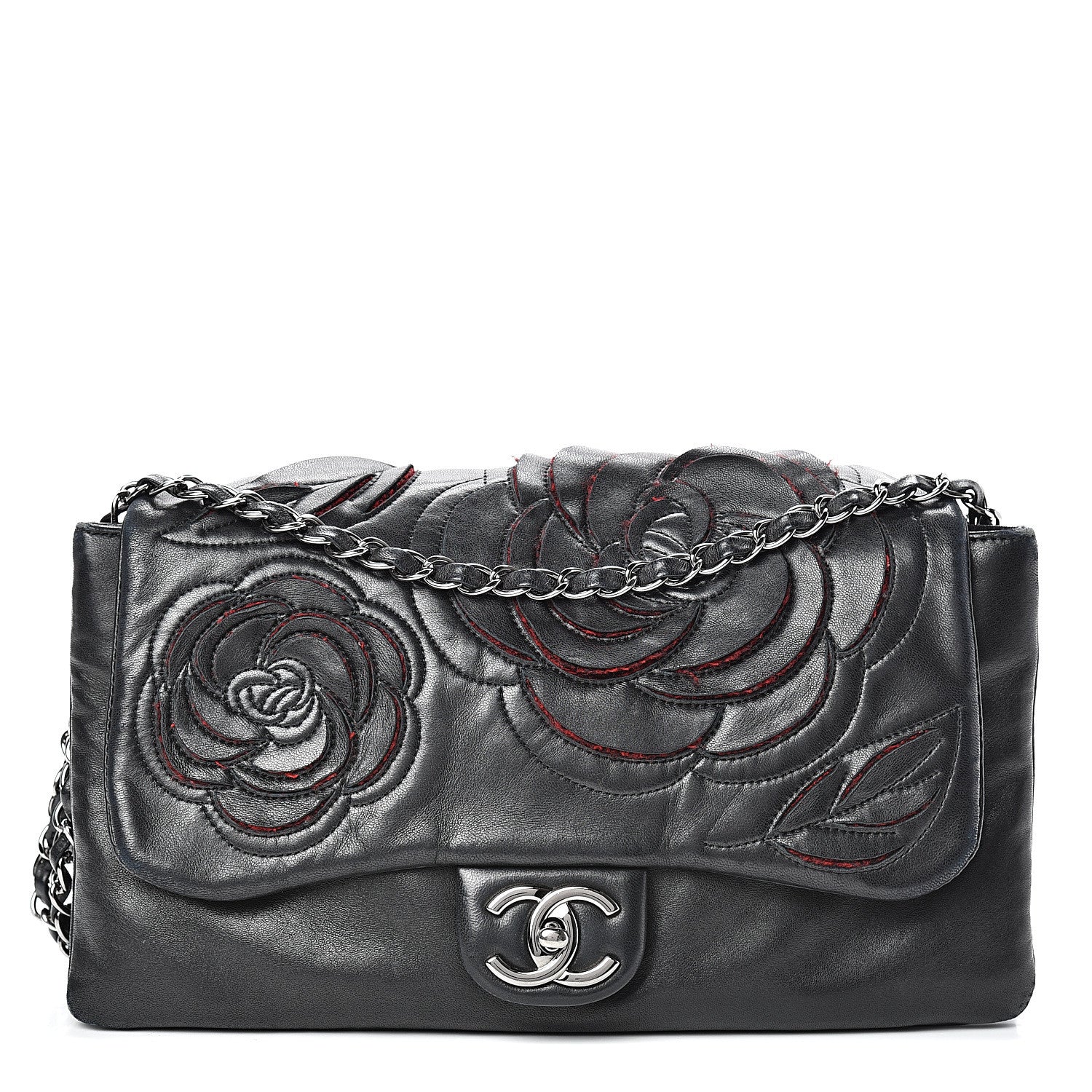 Chanel Lambskin Tweed Large Camellia Petals Flap Black 1 of 11