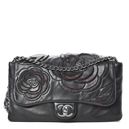 Chanel Lambskin Tweed Large Camellia Petals Flap Black 1 of 11