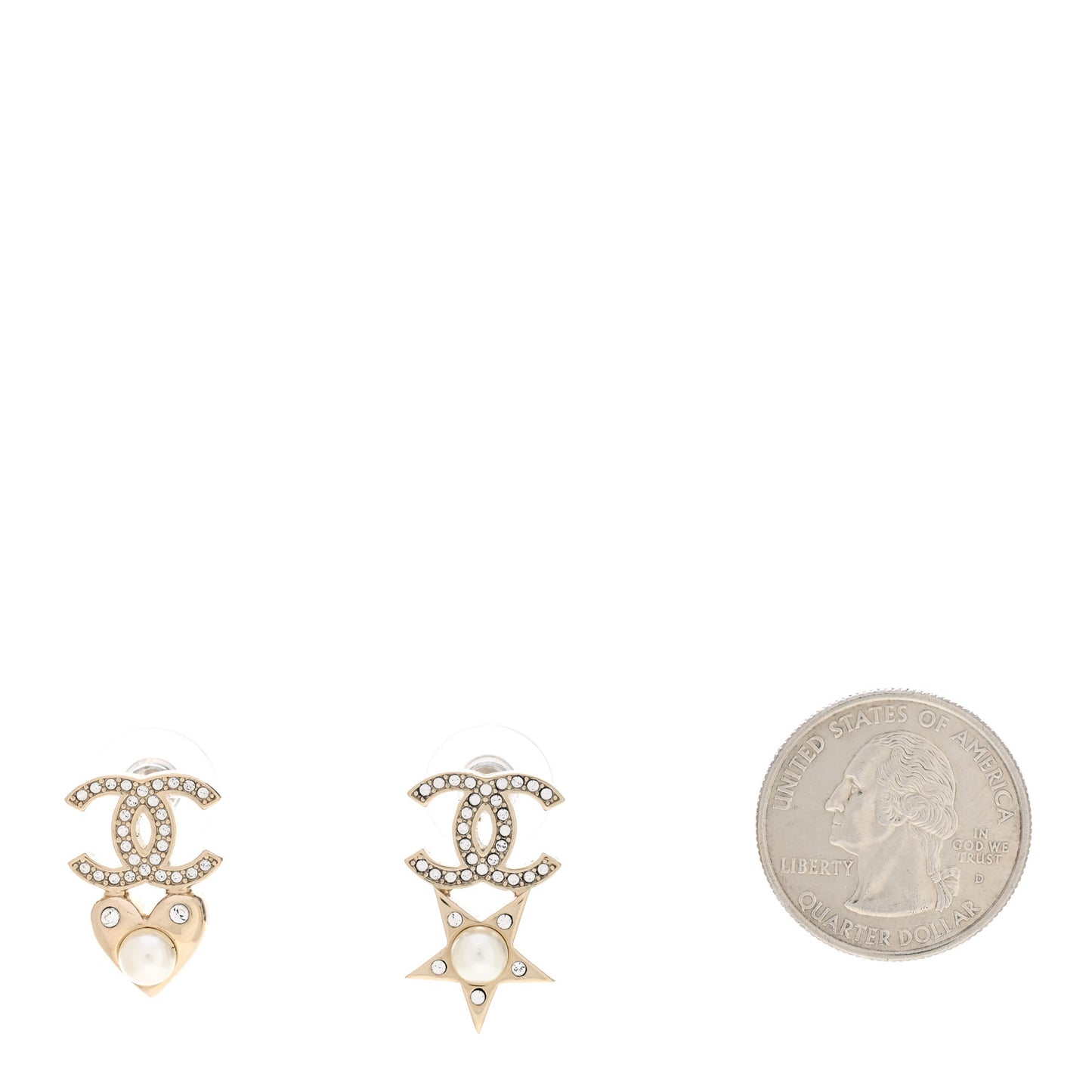 Crystal Pearl Charming Winter CC Star Heart Earrings Gold