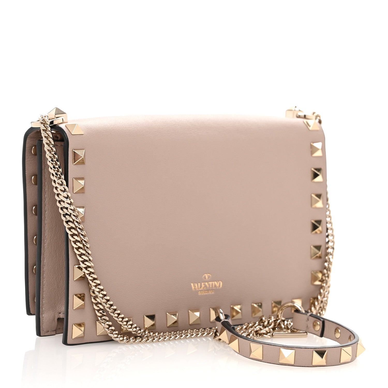 Valentino Garavani Vitello Rockstud Flip Lock Wallet On Chain  Poudre 3 of 11