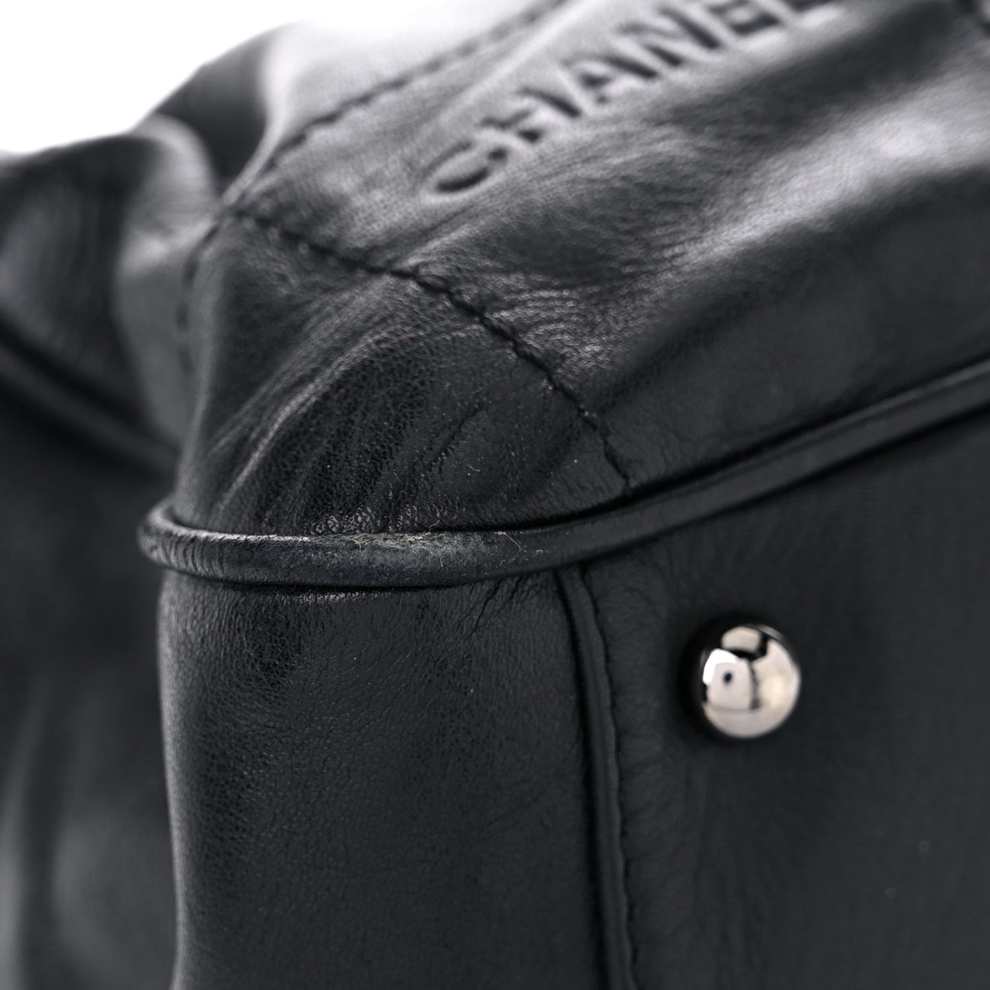 Lambskin Square Stitched Large Tote Black