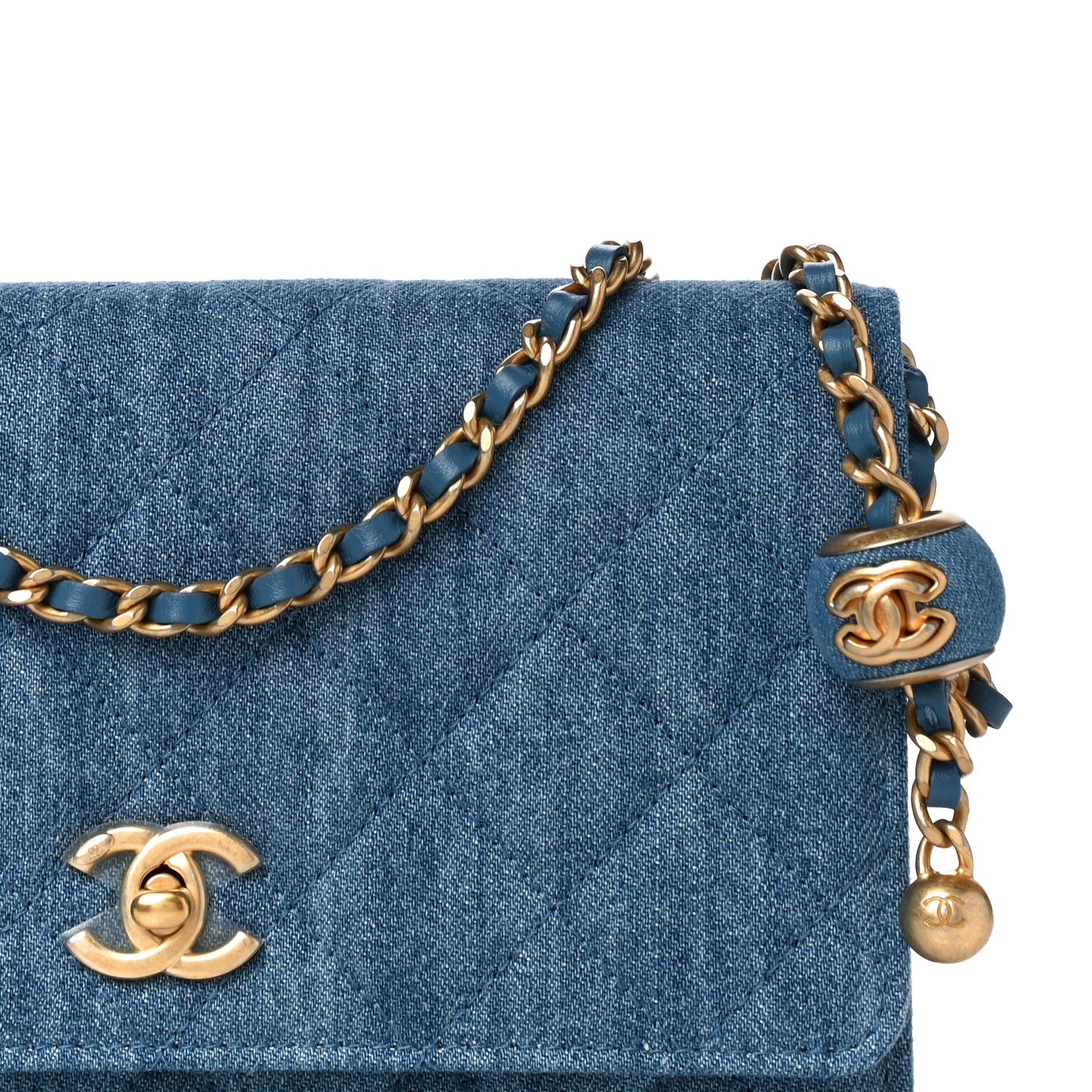 Chanel Denim Quilted CC Pearl Crush Wallet On Chain WOC Blue 9 of 12