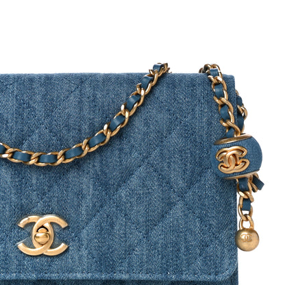 Chanel Denim Quilted CC Pearl Crush Wallet On Chain WOC Blue 9 of 12