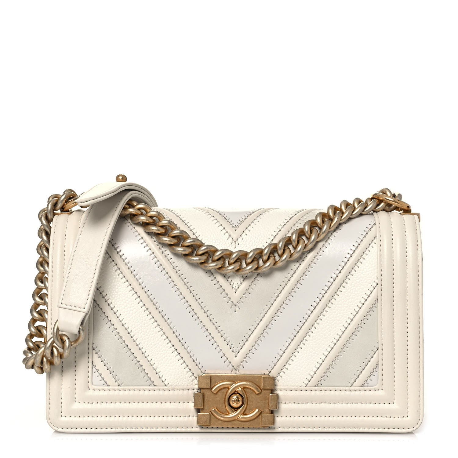 Chanel Caviar Suede Calfskin Chevron Medium Boy Flap White 1 of 16
