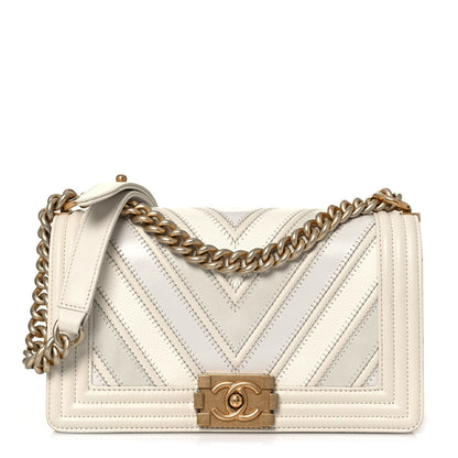 Chanel Caviar Suede Calfskin Chevron Medium Boy Flap White 1 of 16