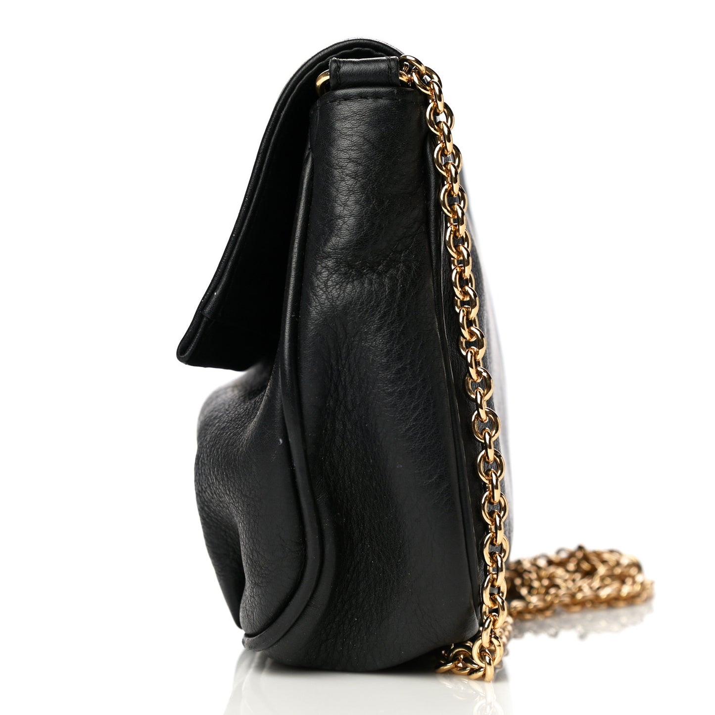 Vitello Flamingo Enamel Fendista Pouchette Crossbody Black