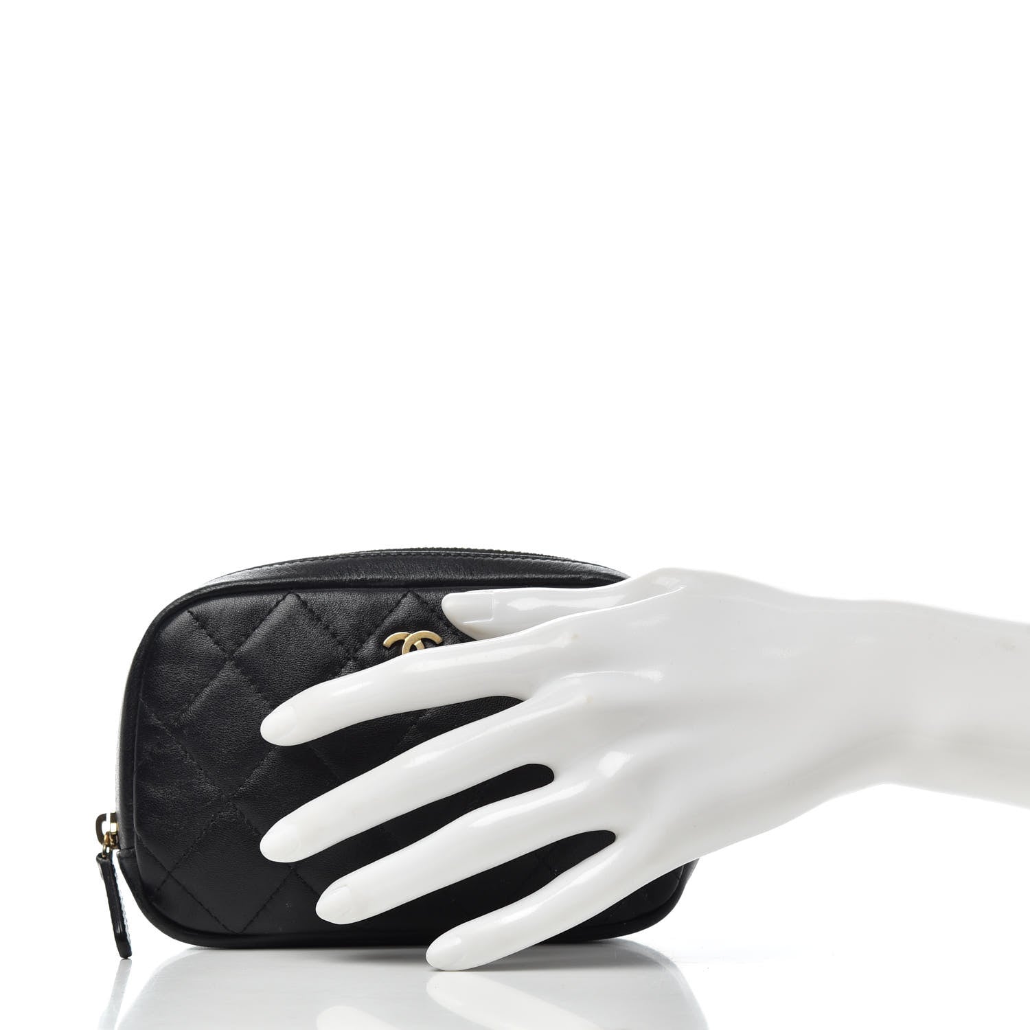 Chanel Lambskin Quilted Small Curvy Pouch Cosmetic Case Black 2 of 7