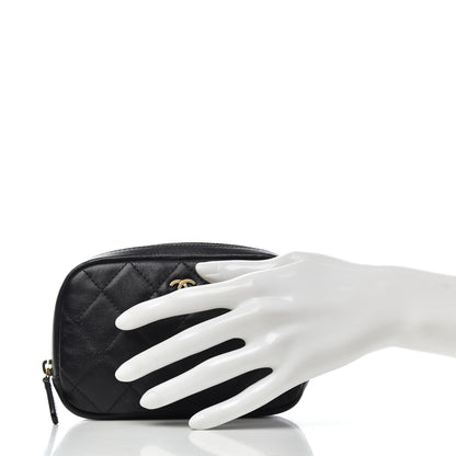 Chanel Lambskin Quilted Small Curvy Pouch Cosmetic Case Black 2 of 7
