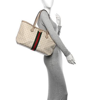 Gucci GG Supreme Monogram Textured Dollar Calfskin Web Medium Ophidia Shopping Tote Beige Mystic White Oatmeal 2 of 11