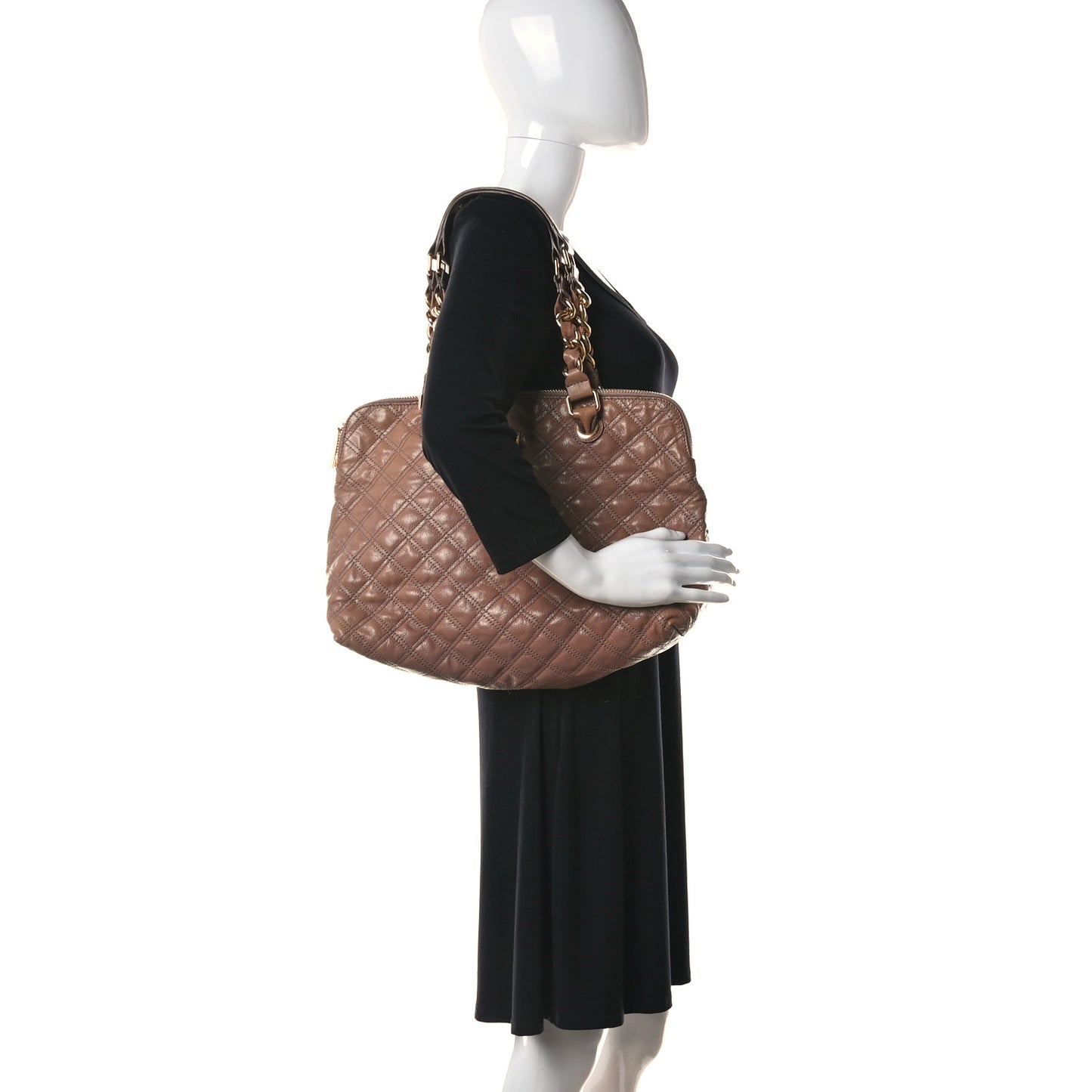 Calfskin Quilted Rio Satchel Tote Bag Brown