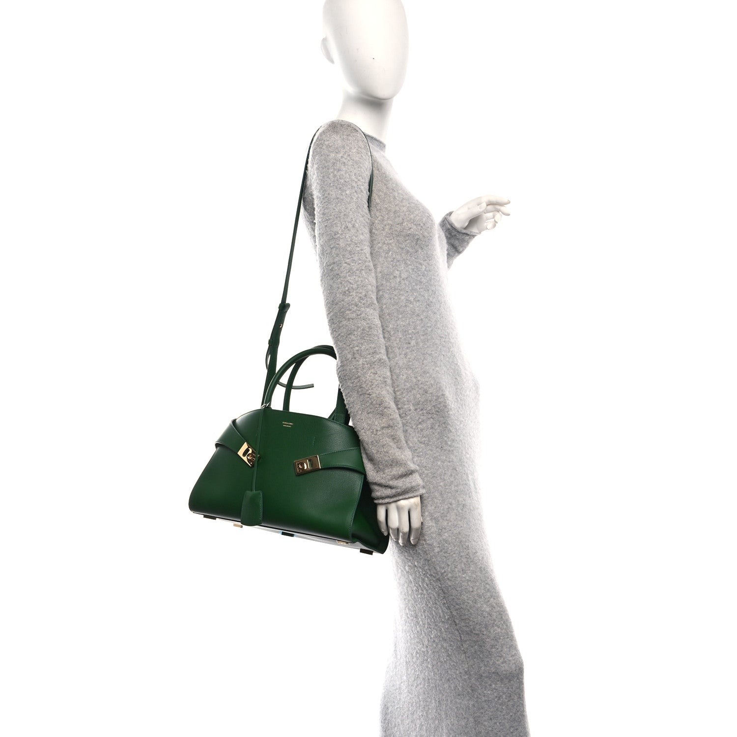 Salvatore Ferragamo Calfskin Medium Hug Soft Shoulder Bag Forest Green 2 of 9