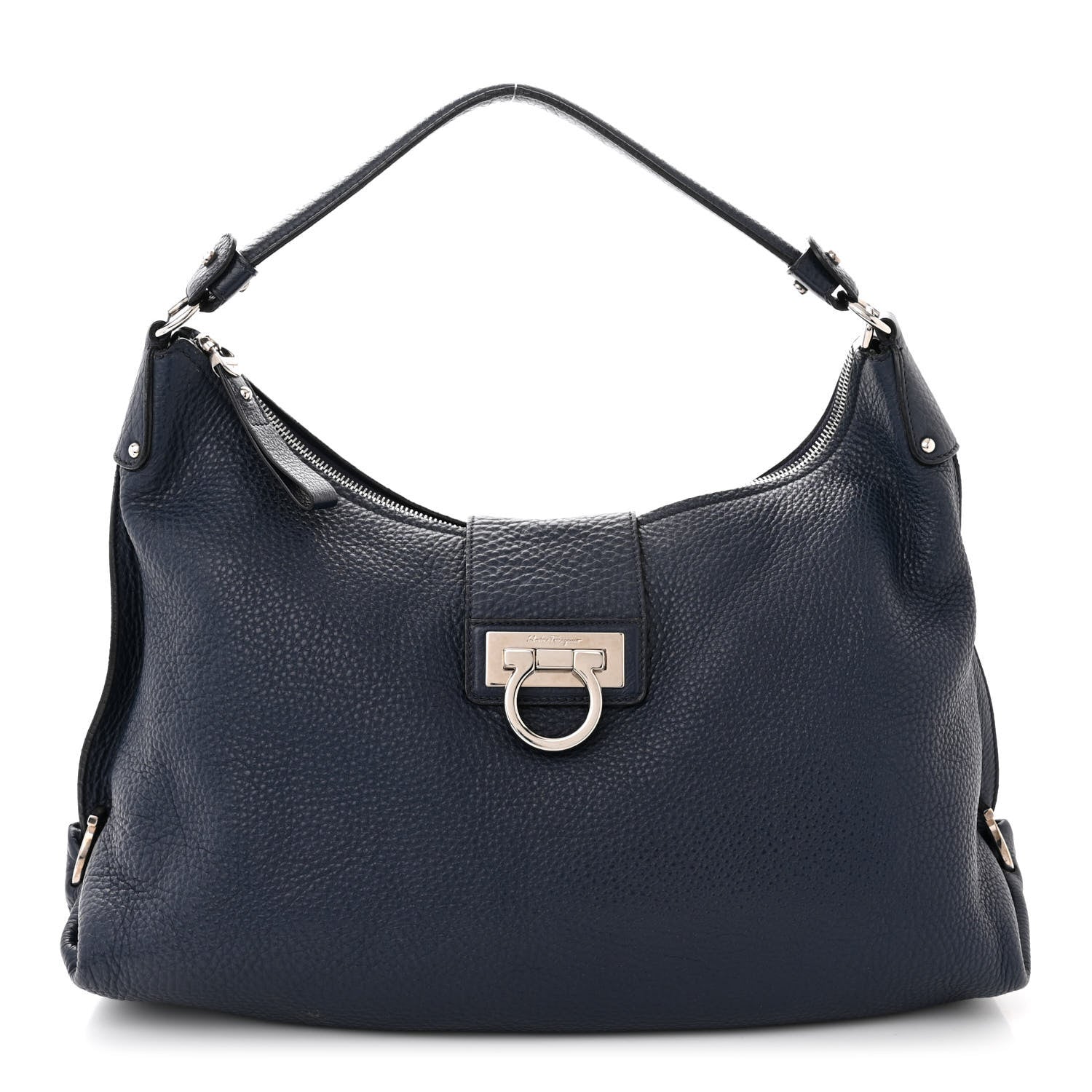 Salvatore Ferragamo Calfskin Fanisa Gancini Hobo Oxford Blue 1 of 14