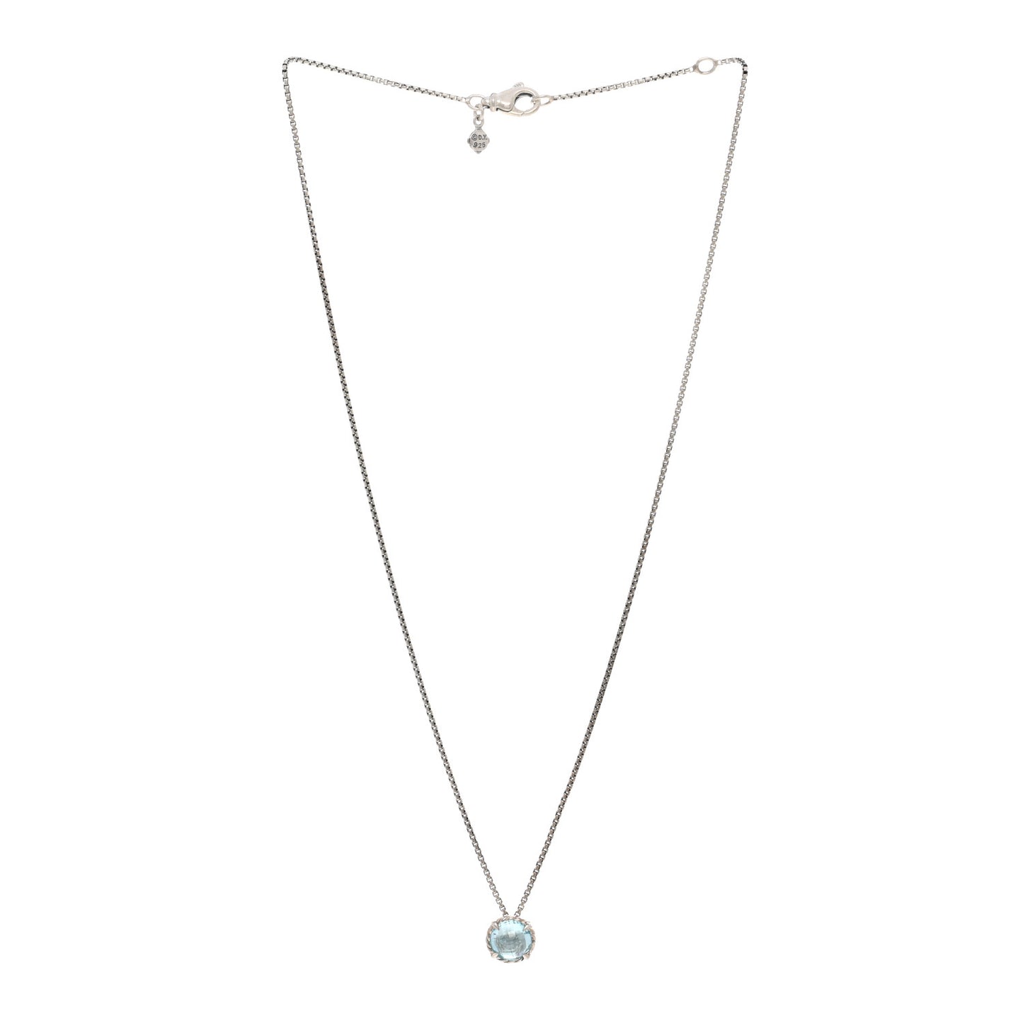 Sterling Silver Blue Topaz 10mm Chatelaine Pendant Necklace