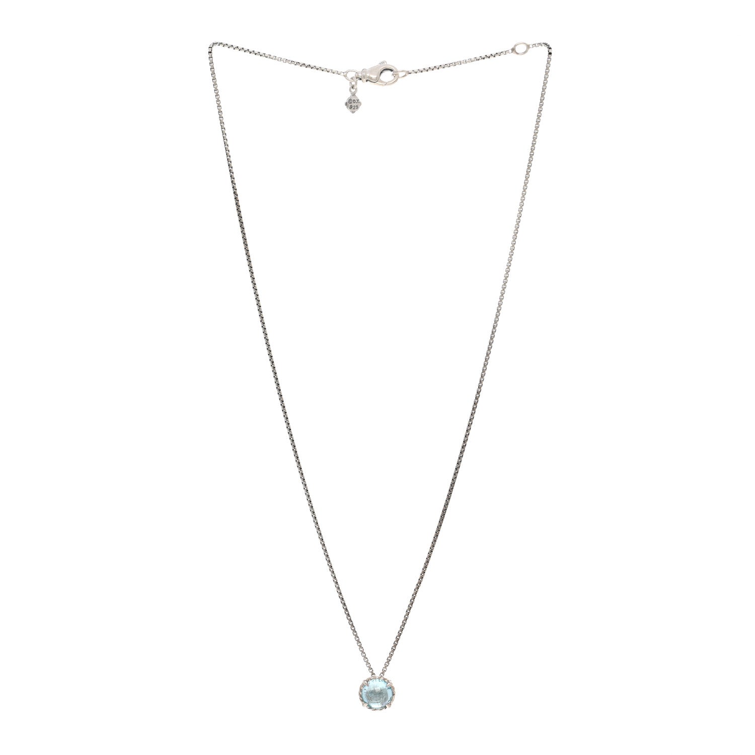 David Yurman Sterling Silver Blue Topaz 10mm Chatelaine Pendant Necklace 3 of 4