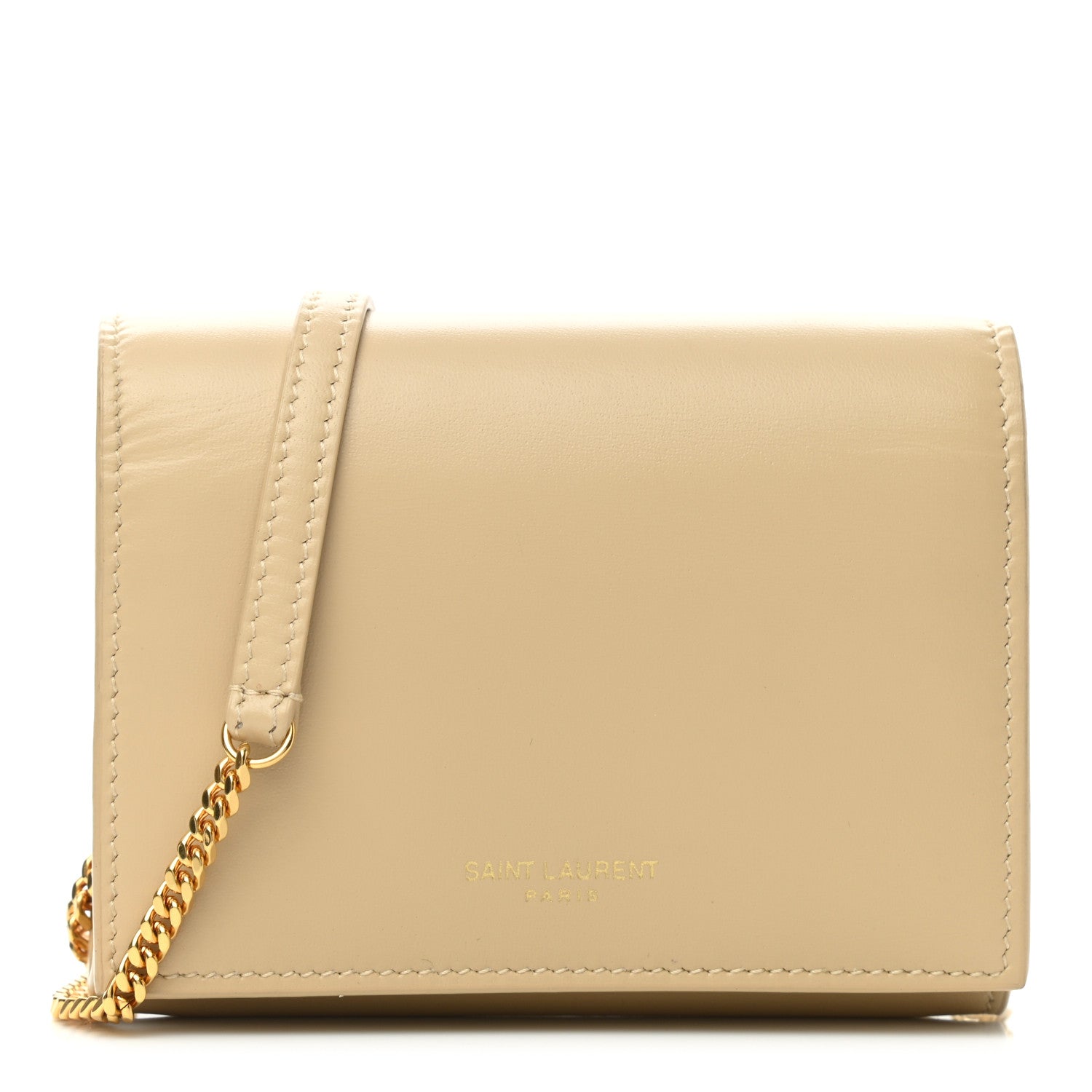 Saint Laurent Calfskin Monogram Chain Card Case Ivory Natural 1 of 8