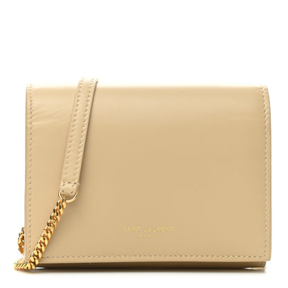 Saint Laurent Calfskin Monogram Chain Card Case Ivory Natural 1 of 8
