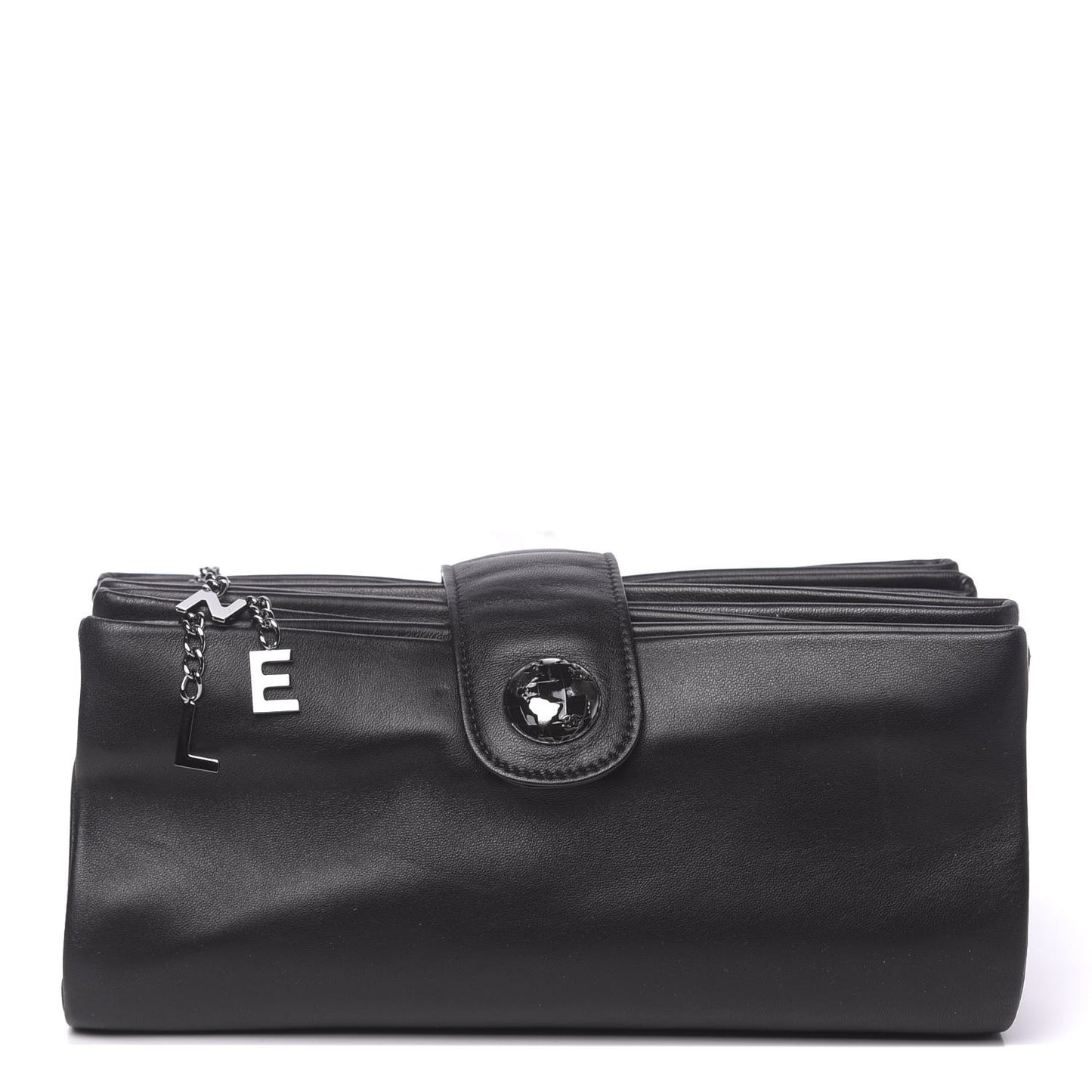 Lambskin Accordion Globe Clutch Black