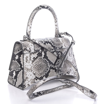 Balenciaga Calfskin Snake Effect Small Hourglass Top Handle Bag Black White 3 of 10