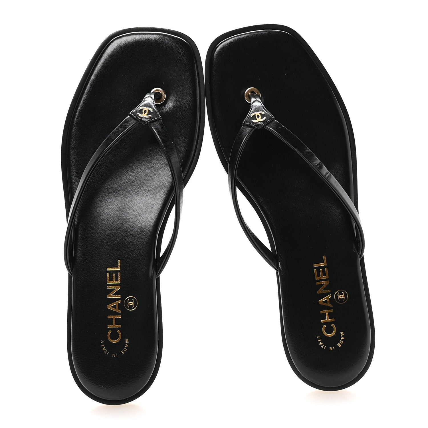 Chanel Goatskin Times Square Thong Sandals 39.5 Black 2 of 9