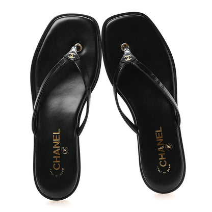 Chanel Goatskin Times Square Thong Sandals 39.5 Black 2 of 9
