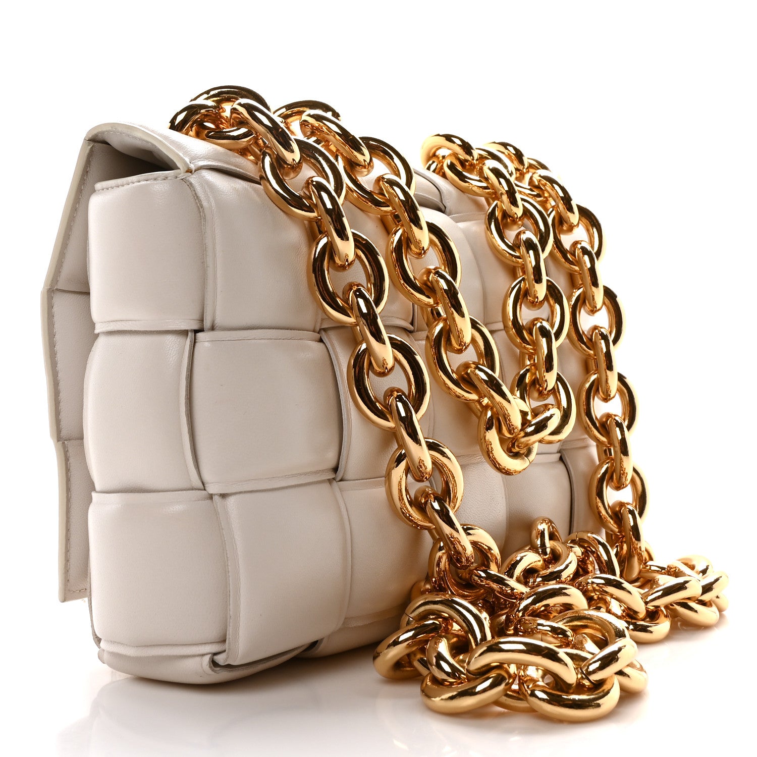 Bottega Veneta Lambskin Maxi Intreccio Padded Chain Cassette Crossbody Bag White 3 of 9