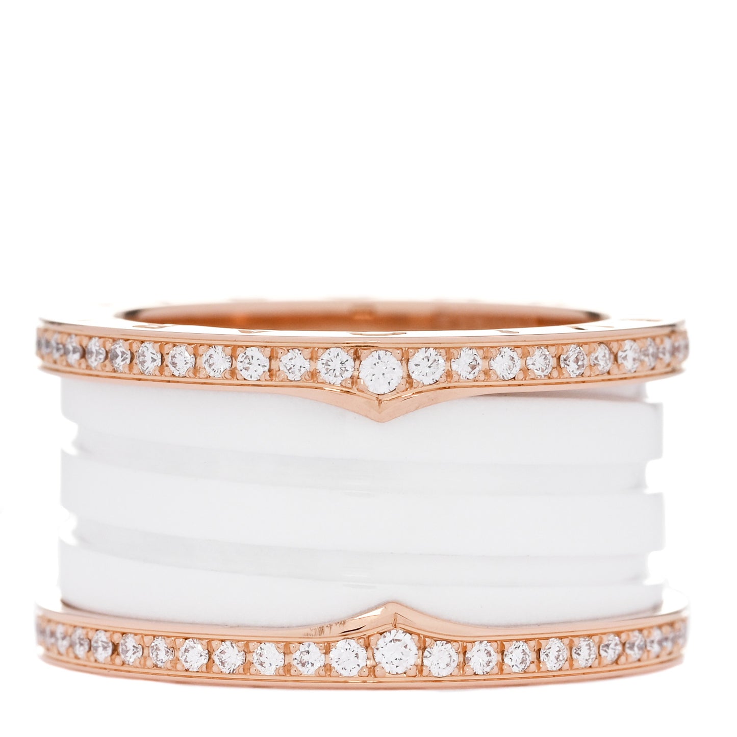 18K Rose Gold White Ceramic Diamond B.Zero1 Four-Band Ring 54 6.75