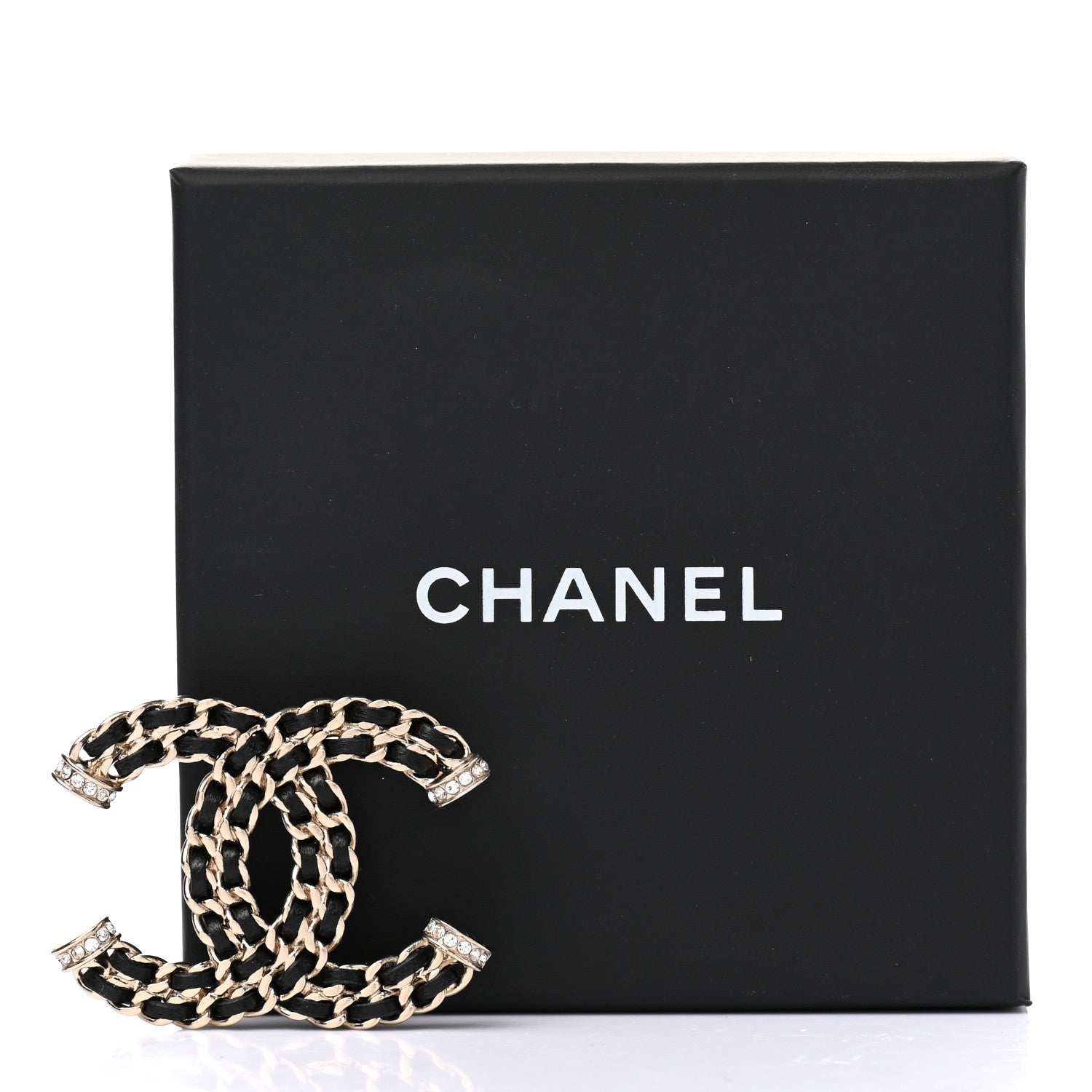 Chanel Lambskin Crystal CC Chain Brooch Black Gold 5 of 5