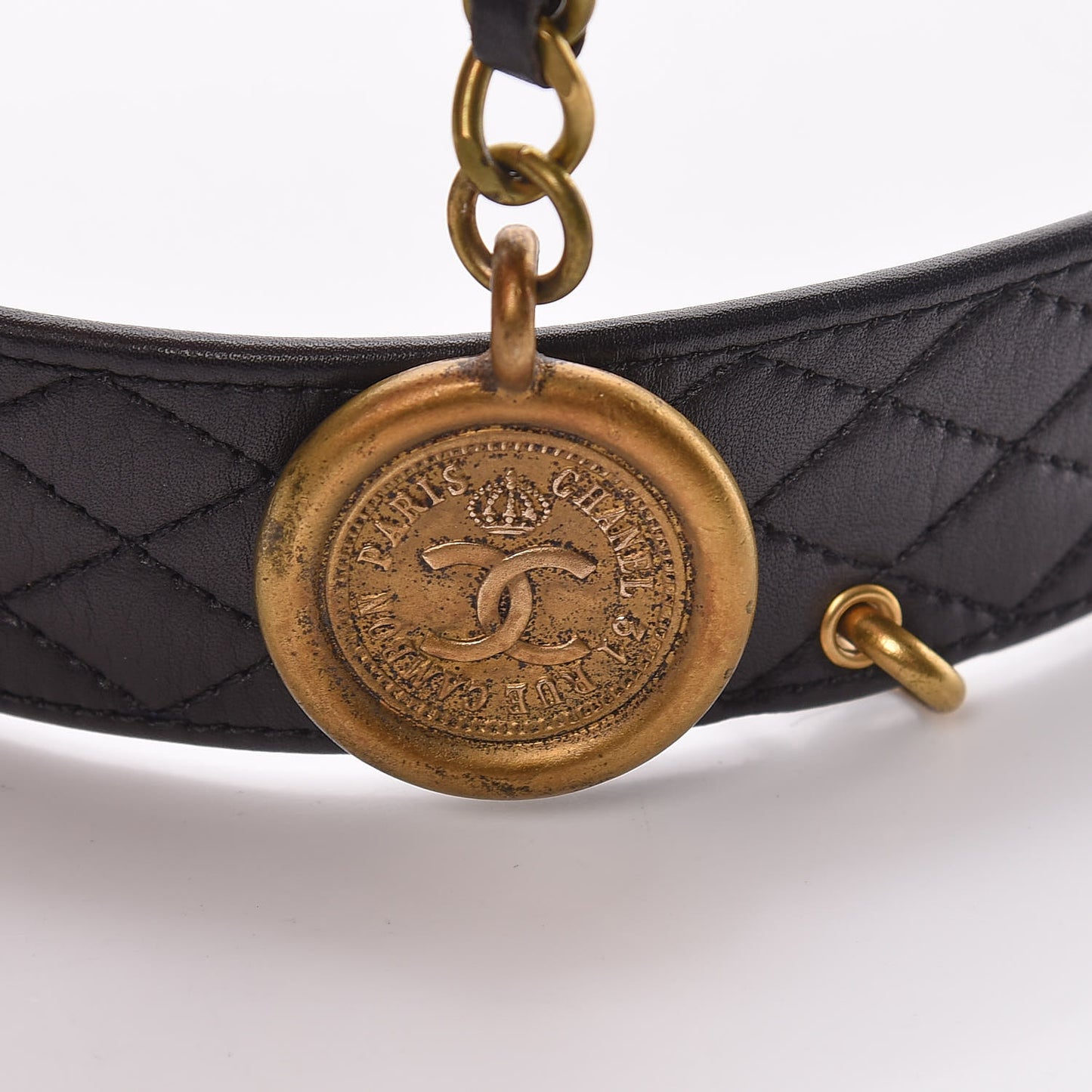 Calfskin Quilted CC Chain 31 Rue Cambon Medallion Belt 70 28 Black