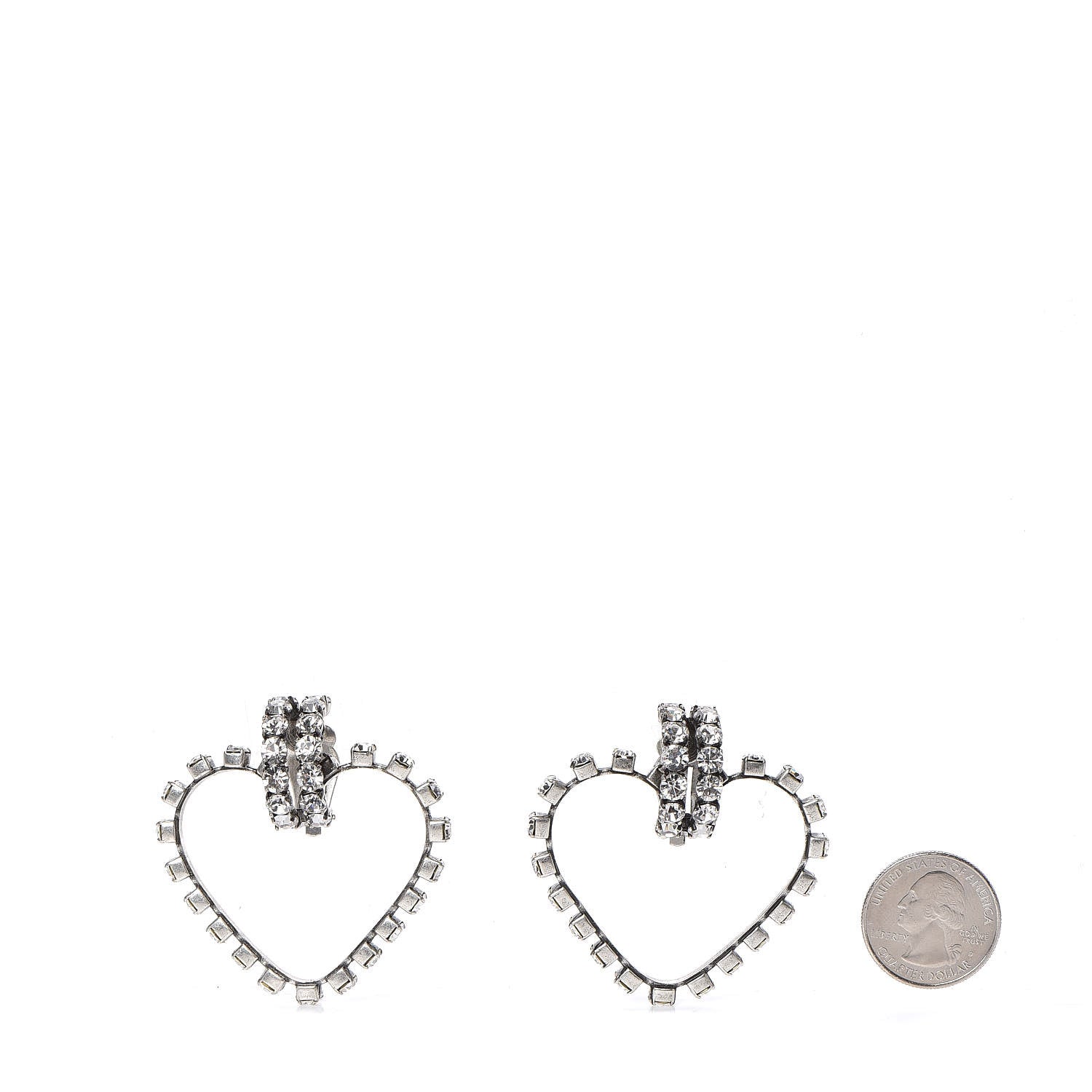 Saint Laurent Brass Crystals Smoking Love Clip On Earrings Oxidized Silver 2 of 4