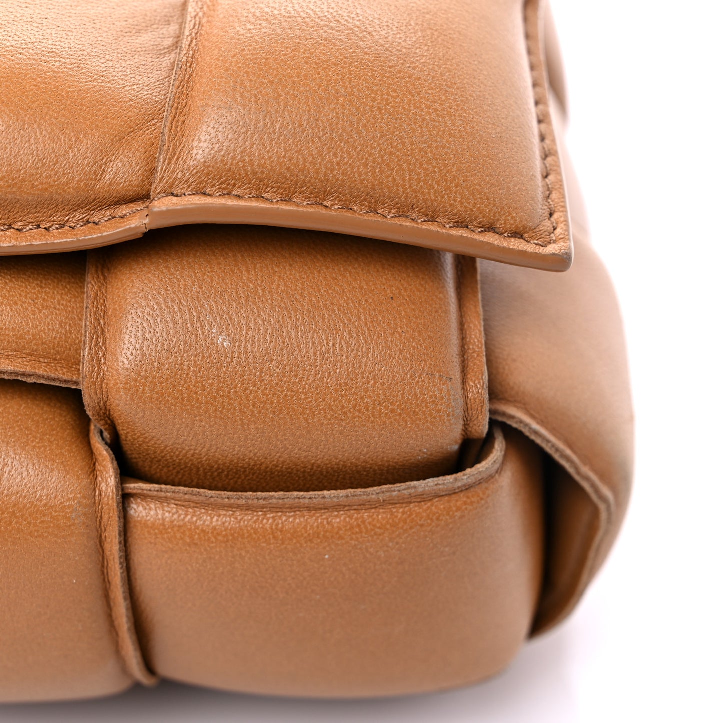 Nappa Maxi Intreccio Padded Cassette Crossbody Bag Caramel