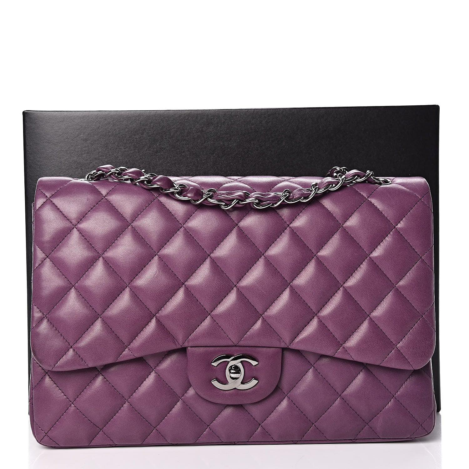Chanel Lambskin Quilted Jumbo Single Flap Dark Purple 15 of 15