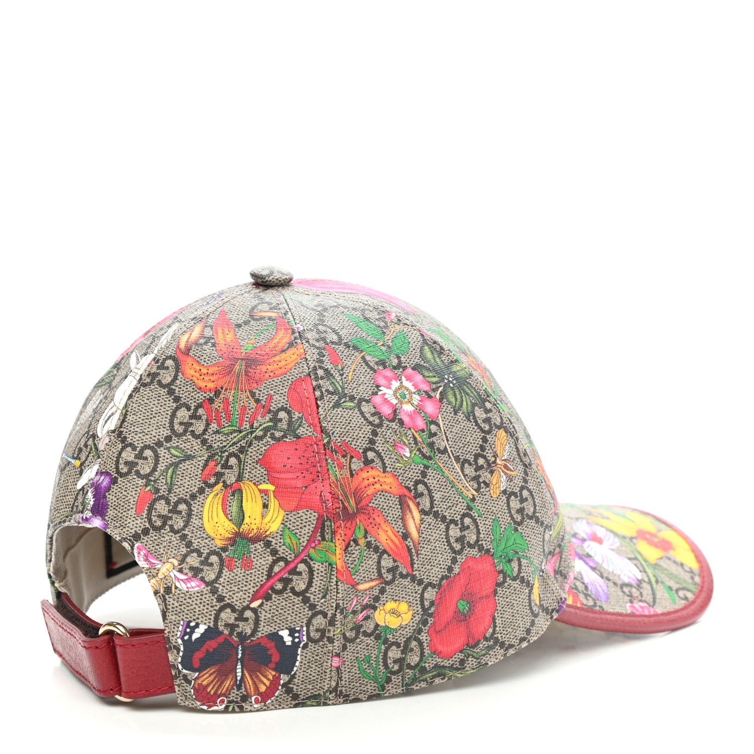 Gucci GG Supreme Flora Claudia Baseball Hat 58 L Red 5 of 10
