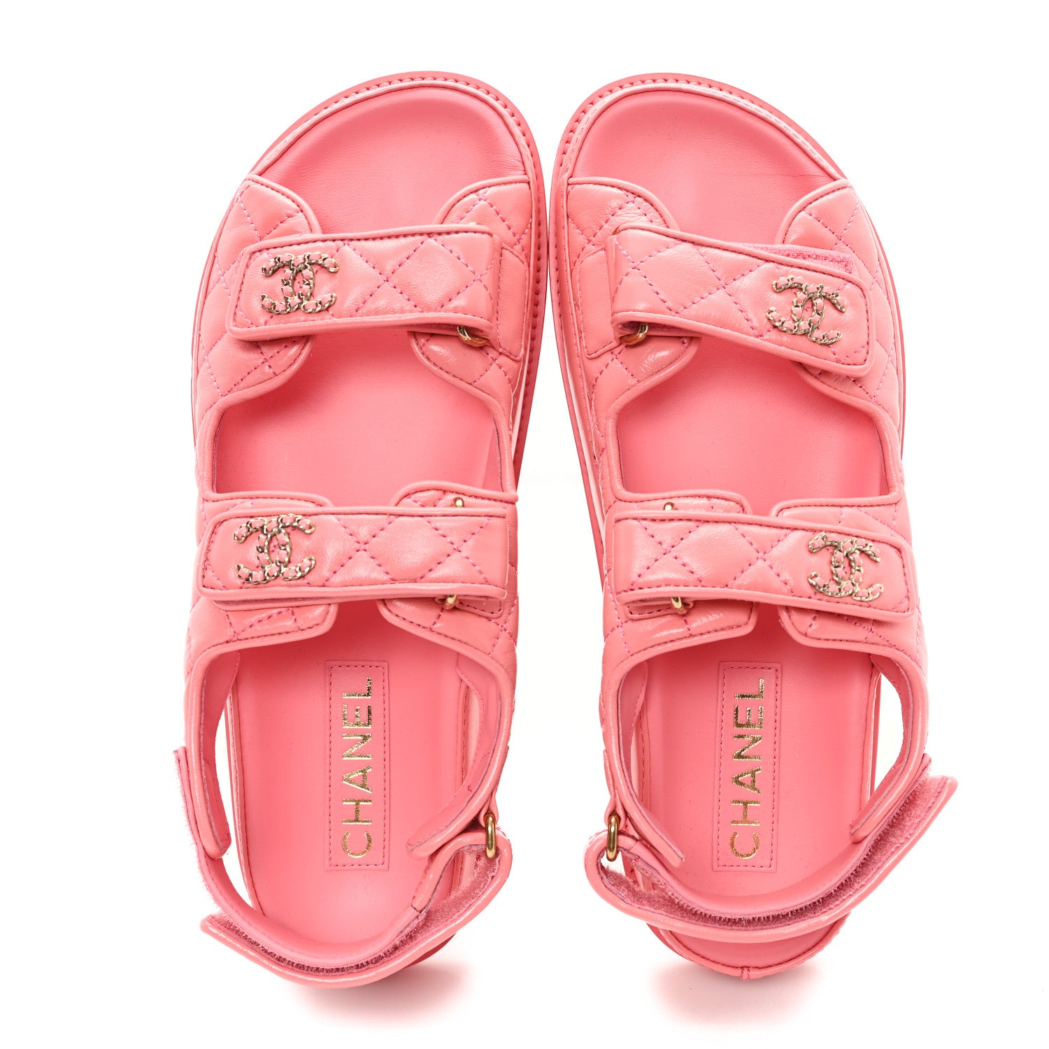 Chanel Lambskin Quilted Velcro Dad Chain CC Sandals 40 Pink 2 of 9