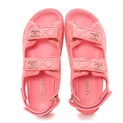 Chanel Lambskin Quilted Velcro Dad Chain CC Sandals 40 Pink 2 of 9