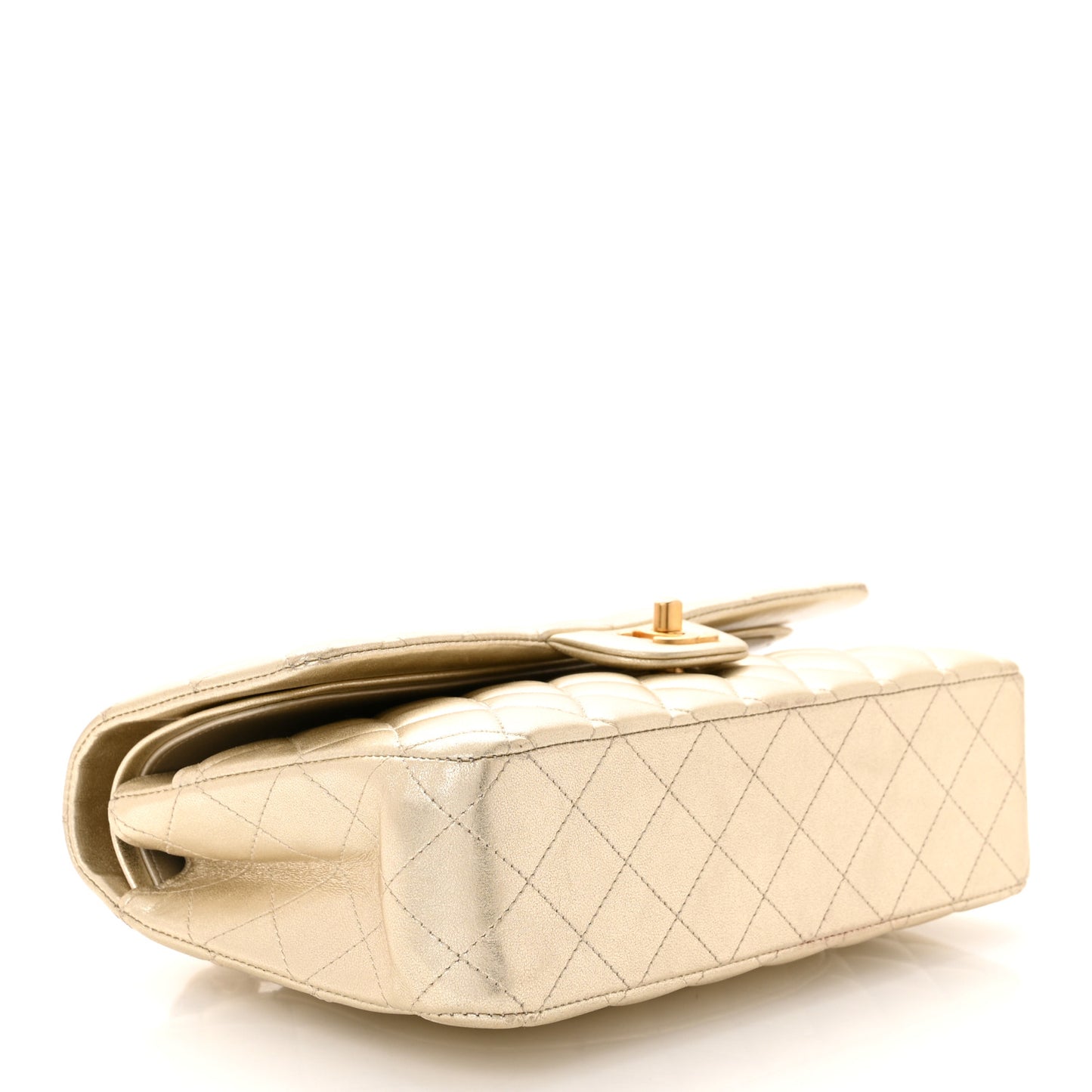 Metallic Lambskin Quilted Medium Double Flap Gold