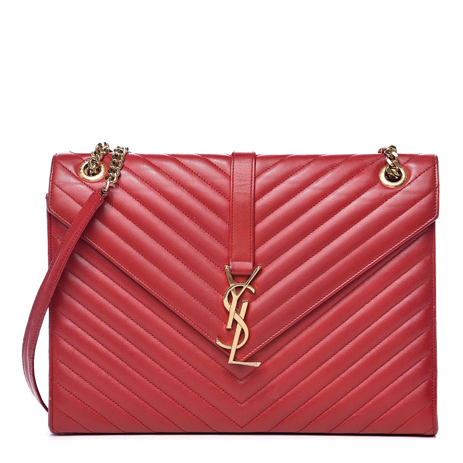 Saint Laurent Lambskin Matelasse Chevron Large Monogram Satchel Red 1 of 20