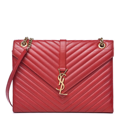Saint Laurent Lambskin Matelasse Chevron Large Monogram Satchel Red 1 of 20
