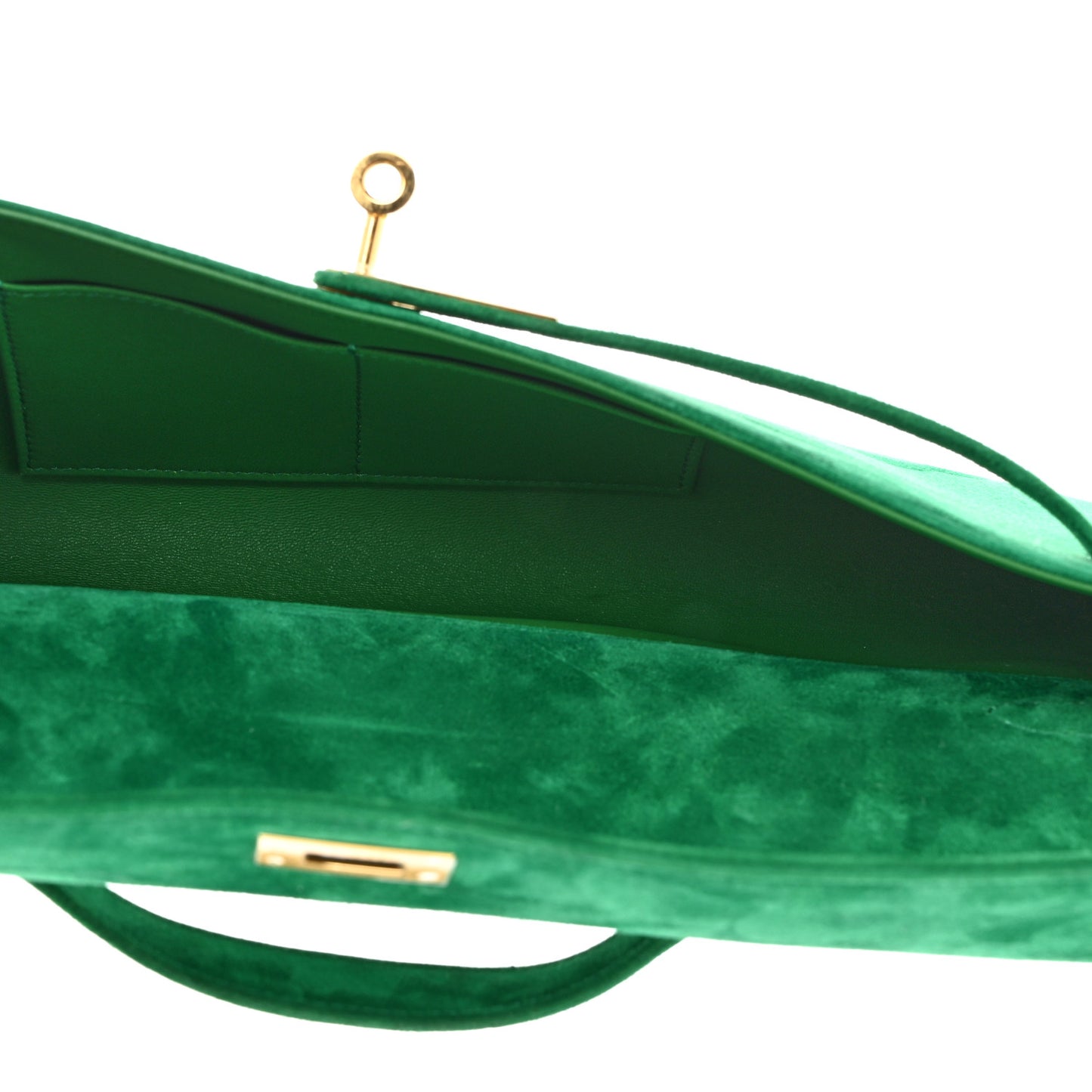 Veau Doblis Suede Kelly Cut Clutch Pochette Cactus