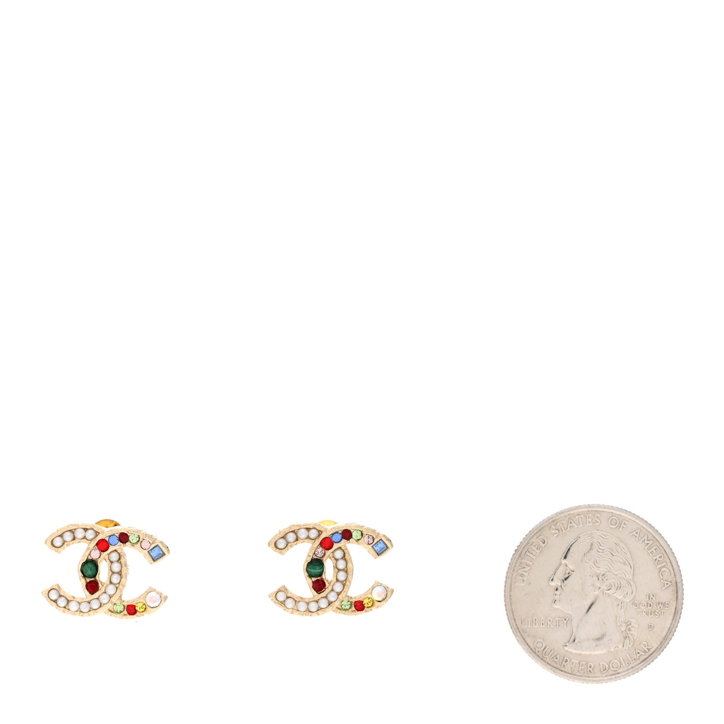 Pearl Crystal CC Earrings Gold Multicolor