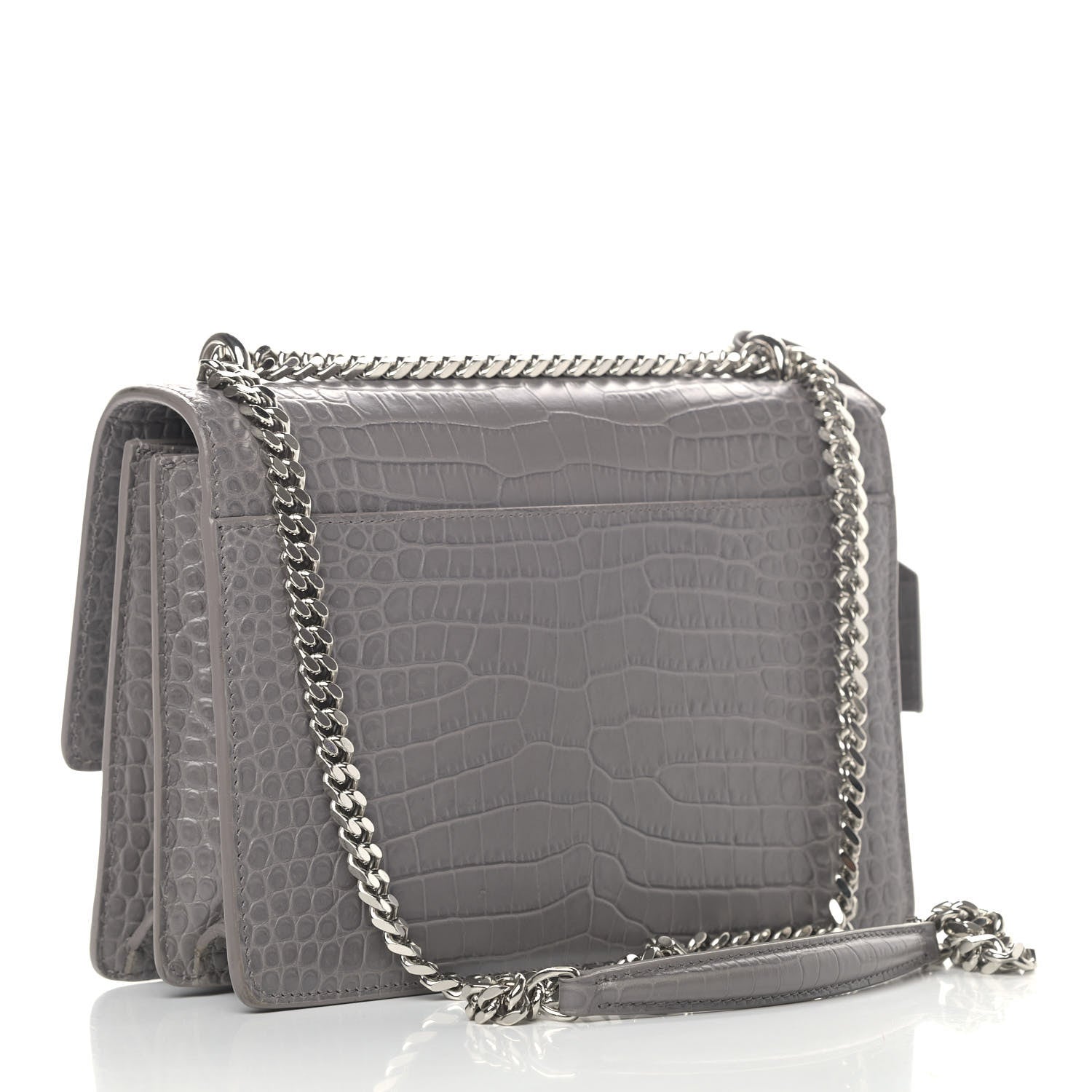 Saint Laurent Calfskin Crocodile Embossed Medium Monogram Sunset Fog 2 of 7