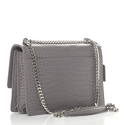 Saint Laurent Calfskin Crocodile Embossed Medium Monogram Sunset Fog 2 of 7